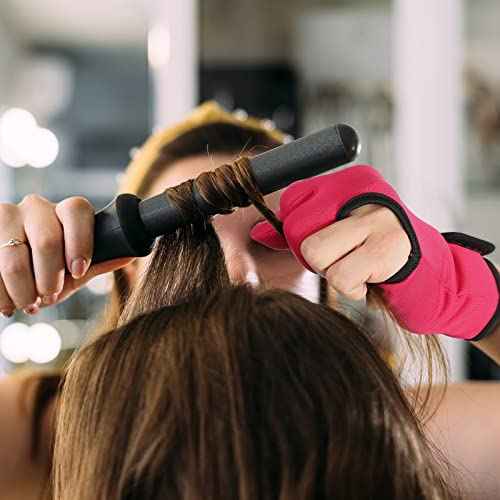 Geyoga 2 Pcs Heat Resistant Gloves for Hair Styling 3 Finger Barber Gloves Reusable Curling Wand Heat Protector for Hair Dye(Black, Rose Red)