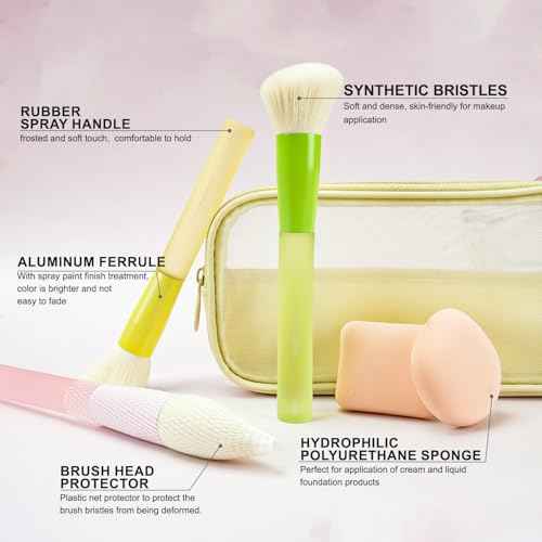 18-Pcs Makeup Brush Set for Beginners - Travel-Friendly with Soft Arthritis-Friendly Handles & Non-Shedding Bristles | Includes Storage Bag, Eyeshadow Brushes & Sponges (Multi-Color)