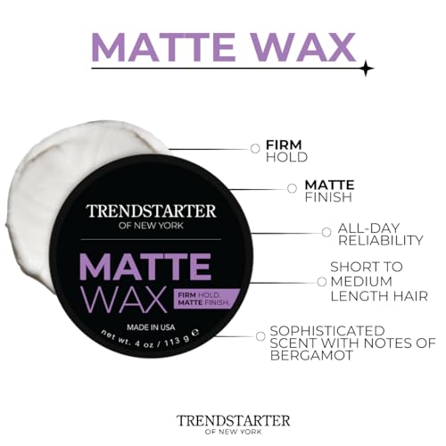 TRENDSTARTER - MATTE WAX (4oz) - Firm Hold - Matte Finish - Water Based All-Day Hold Hair Styling Pomade ? Flake-Free Styling Wax for All Hair Types