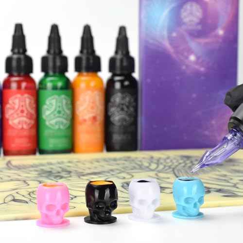 ATOMUS 20pcs Tattoo Cartridge Needles 1203RL Purple Tattoo Needles for Tattoo Gun Pen Liner Pattern with Disposable Skull Ink Cups for Pen Rotary Machine Tattoo Supplies (3RL)
