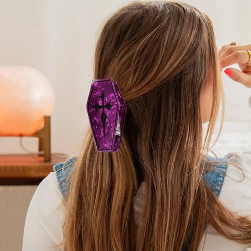 Gothic Coffin Hair Clips Halloween Deep Purple Coffin Hair Claw Clips Non-slip Jaw Clips Large Acrylic Hair Barrette Y2K Retro Strong Hold Hair Clamp Clip Funny Hair Accessories for Women Hair Styling