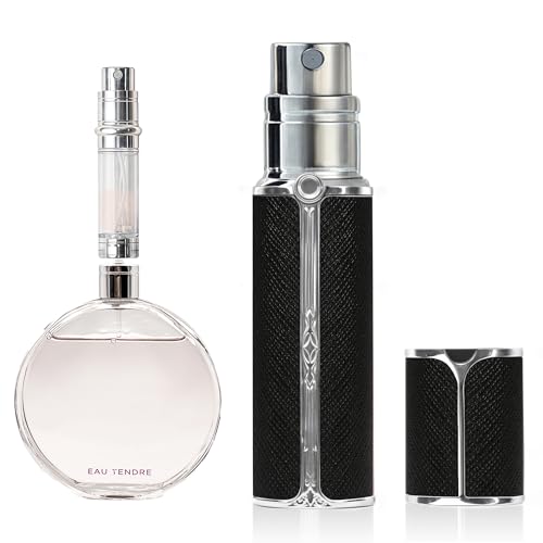 AF00BK Leather Perfume atomiser, 10ml Bottom Fill Travel Perfume Bottle, Refillable Perfume Dispenser for Women & Men (Black)