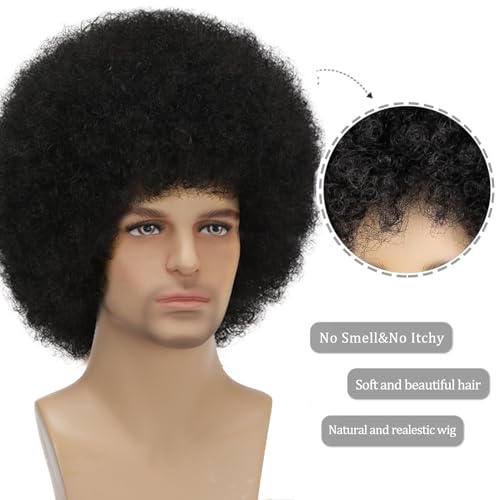 Afro Wig for Men Short Fluffy Hair 70s Rock Disco Wigs for Male,Rocker Costume Mens Wigs Natural Looking Synthetic Hair for Halloween Party Daily Use
