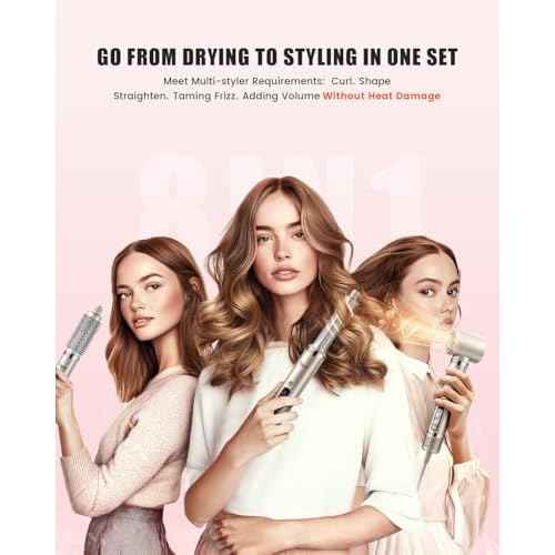 8-in-1 Professional Hot Air Styler&Hair Dryer Brush, Powerful Multi-Styler with Auto-Wrap Curler with Storage Case, Fast Drying Curling Straightening Volumizing Without Heat Damage(Gold)