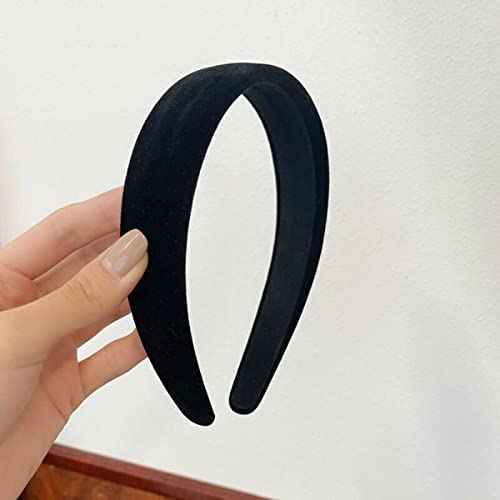 Black Velvet Padded Headbands for Women Fashion Non slip Comfortable Head Bands for Women (Black, one size)