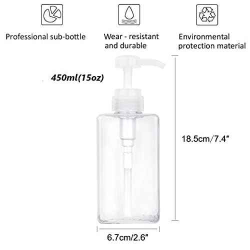 Pump Bottle, Refillable Plastic Empty Lotion Soap Dispenser Liquid Container for Bathroom Shampoo and Body Wash, 15oz/450ml Clear 2 Pack