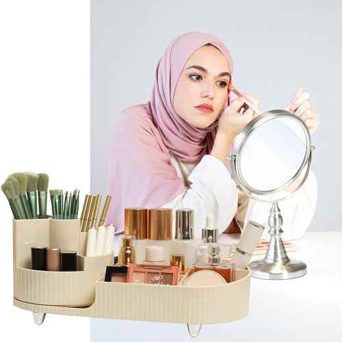Makeup Organizer Countertop Rotating Makeup Organizer for Vanity Large Capacity Cosmetic Display Case with Makeup Brush Holder Cosmetic Organizer Countertop£¨Cream£©