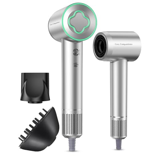 Hair Dryer - 150000 RPM High-Speed Brushless Motor Negative Ionic Blow Dryer for Fast Drying, Low Noise Thermo-Control Hair Dryer with Diffuser and Nozzle, Silvery