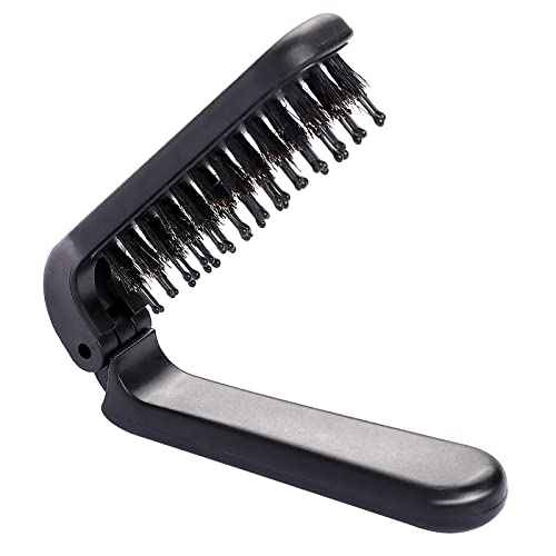 Travel Foldign Hair Brush, Mini Foldable Brush Portable Boar Bristles Comb Pocket Size Hair Styling Tool Collapsable Hairbrush for Purse Gym Trip Swiming Car Women and Men (Black)
