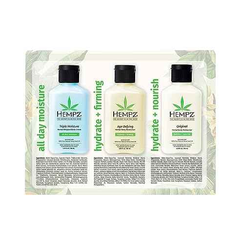 Hempz Healthy Hydration Triple Moisture, Age Defying, & Original (2.25 Oz, 3-Pack) Body Moisturizing Lotion Gift Set ? Mini Scented Travel Cream Skin Care for Women & Men, Made with Shea Butter