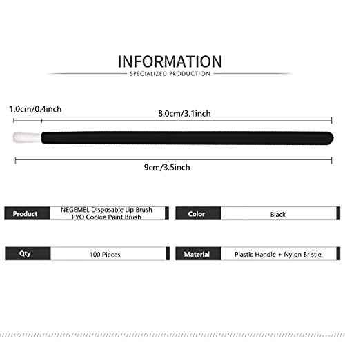 100 Pcs Disposable Makeup Lip Brushes PYO Cookie Paint Brushes Nail Polish Brushes Cosmetic Lip Brush Wands mini paint brushes for cookies (Black)