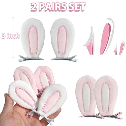 2 Pairs Bunny Ears Hair Clips Easter Rabbit Ears Hair Clips Pink Bunny Ears Halloween Buuny Costume Easter Accessories
