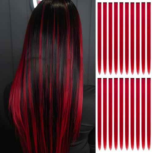 20 PCS Red Hair Extensions Clip in - 22 Inch Colored Hair for Women Girls Kids - Perfect for Parties, Cosplay, Halloween