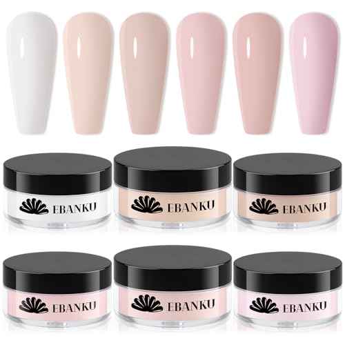 EBANKU Nude Pink Acrylic Powder Set, 6 Colors Jelly Pink, White, Nude - 6 * 10g/0.35oz for Nail Extension, Carving, French Nail