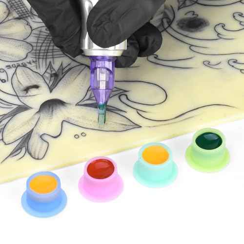 ATOMUS 40pcs Tattoo Cartridge Needles with 20pcs Silicone Ink Cups Size #10 RL RS RM Purple Round Liner Tattoo Needles for Tattoo Gun Pen Liner Pattern (7RM+9RM+11RM+15RM)