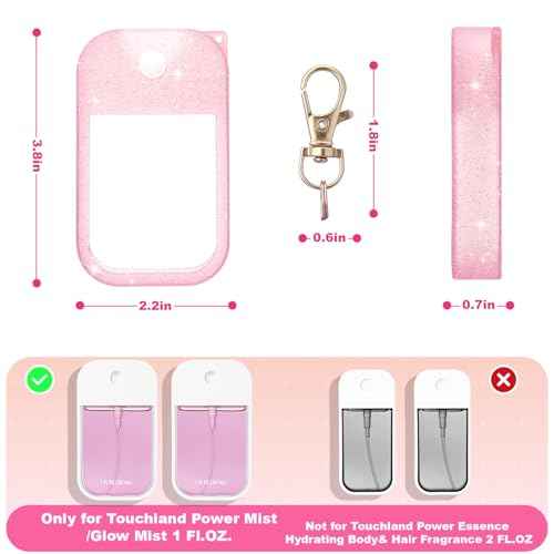 Palksky Hand Sanitizer Spray Case for Touchland,Protective Case with Keychain for Power Mist and Glow Mist1 fl oz(Glitter Sequin Pink),Travel Size