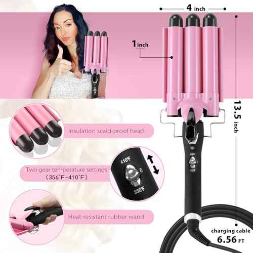 3 Barrel Curling Iron Hair Crimper: Birthday Gifts for Women Aleath Dual Voltage Adjustable Temperature Three Barrels Hair Waver - Ceramic 1 inch Curler Wand