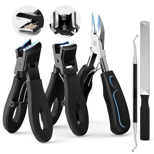 Professional Ingrown Toenail Tools Kit for Seniors,Wide Jaw Straight Nail Clippers,Large Angled Nail Clipper Cutters for Heavy Duty Thick Toe Nails or Fingernail,Manicure Set for Men Women