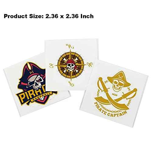 Ooopsiun Glitter Pirate Temporary Tattoos for Kids,Pirate Theme for Boys and Girls Birthday Party Supplies, Summer Pool Party, Beach Party Favors + Tropical Decor