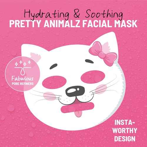 IREV Face Masks Skincare, Animal Character Sheet Masks, Beauty Facial Masks for Women Skin Care, Soothing Face Sheet Masks, Facial Masks, Moisturizing Sheet Mask, 5 Pack (Cat)