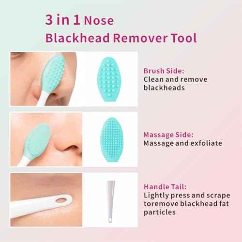 REVEX Silicone Nose Blackhead Remover Tool Set,Blackhead Scraper Tool,2Pcs Pore Cleaning Brush, Face Scrubber Skin Spatula, Pore Scrubber for Deep Cleansing,Face Exfoliator Scrubber for Women Men