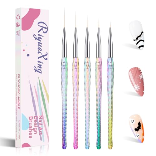 5PCS Nail Art Liner Brushes - Liner Brush For Nail Gel Fine Drawing,Thin Liner Nail Brush Set Size 7/11/15/20/25mm Striper Brushes Christmas Gift for Women