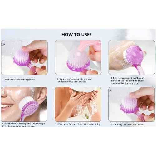 4 Colors Facial Cleansing Brush, Beomeen Face Scrubber Exfoliating Brush Face Wash Scrub Exfoliator for Skin Care, Makeup Removal (Blue, Pink, Purple, Clear)