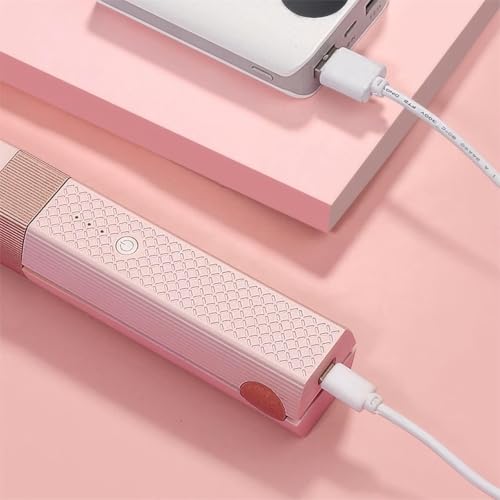 Cordless Hair Straightener, 2 in 1 Portable Mini Ceramic Flat Iron and Curler, USB-C Rechargeable Travel Straightener, Lock in Moisture & Shine, 3 Levels Adjustable (Pink)