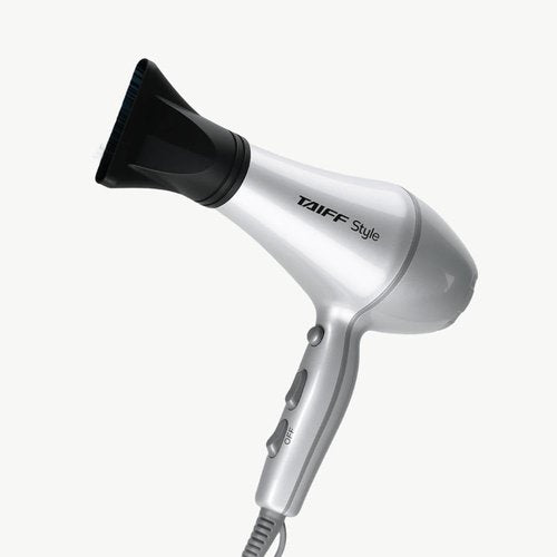 Taiff Style IonSense Professional Hair Dryer | 1875W Ionic Ceramic Blow Dryer with Diffuser | Lightweight Travel Friendly | Dual Voltage - Fast Drying | Silver