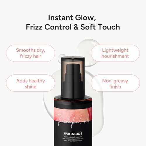 Perfumed Hair Oil & Serum 2-in-1 ? Korean Essence Oil for Frizzy, Dry, Damaged Hair & Glass Hair Shine ? Argan Oil & Amino Acids ? Sulfate & Paraben-Free ? Peach Floral Musk, 100ml / 3.38 fl oz