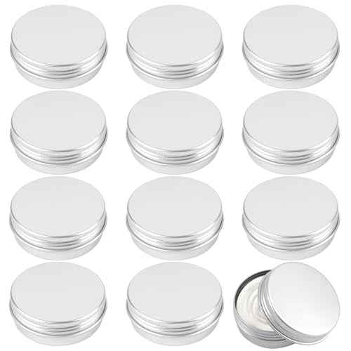 Tins 12 Pack, 2 Ounce Salve Tins with Lids, Small Metal Aluminum Tin Jar Refillable Containers, Round Tin Travel Cosmetic Containers with Screw Lids, Tin Can for Salve, Balm, Lip Balm, Cream