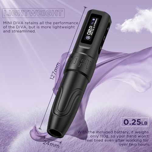 Smp Wireless Tattoo Machine Coreless Motor 3.0mm Stroke Permanent Makeup Tattoo Rotary Pen with Extra 800mAh Supply for Lips Eyebrow Hair Scalp Eyeliner Tattoo Gun Kit Starter Black(MINI DIVA)