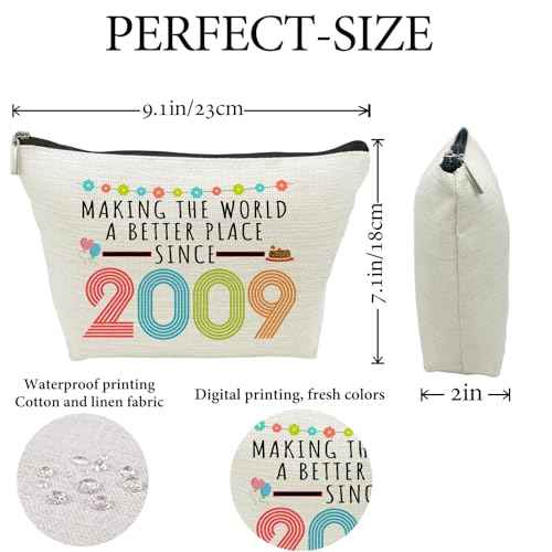 16th Birthday Gifts for Girls, Funny 16 Year Old Gift Makeup Bag, 2009 16th Birthday Makeup Bags for Her, Teens, Sister, Daughter, Niece, Granddaughter, Making The World a Better Place Since 2009