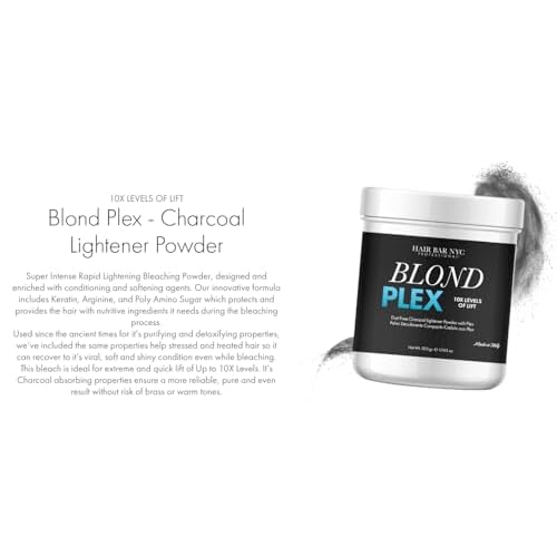 Blond Plex Extreme Lifting 10X Levels - Black/Charcoal Dust Free Lightener Powder Cool-Toned & Bright Finish - Made in Italy 500g / 17.63oz