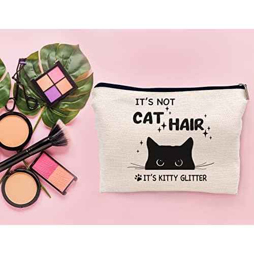 It's Not Cat Hair It's Kitty Glitter Funny Black Cat Makeup Bag Make up Cosmetic Bag Small Zipper Pouch,Birthday Gifts for Cat Lovers Women Sister Daughter