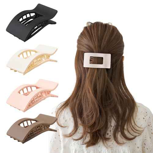 Flat Hair Clips Claw for Women,Ergonomics Large Flat Claw Clips for Girls, Non-Slip Strong Hold French Hair Clips for Thick Thin Hair Pack of 4