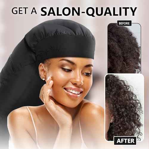 Large Hooded Hair Dryer Bonnet Attachment w/Integrated Headband - Reduces Heat Exposure Around Ears & Neck - Enhanced Size for Use with Rollers, Speeds Up Drying Time, Deep Conditioning at Home