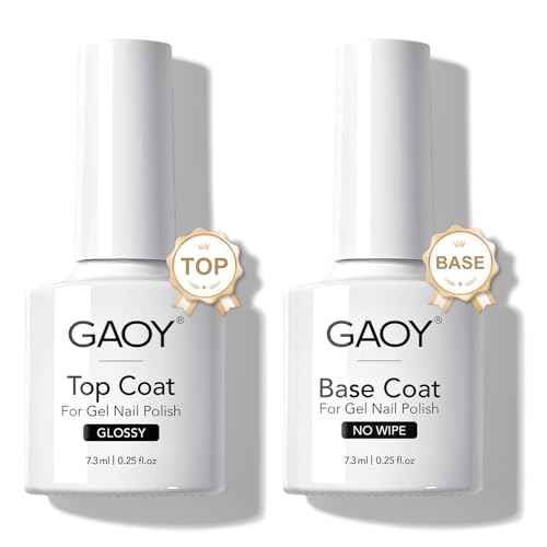 GAOY Gel Top Coat and Base Coat Set, 2 Pcs 7.3ml Glassy Top Coat and No Wipe Foundation Combination for UV Light Cure Gel Nail Polish