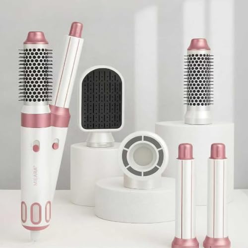 5 in 1 Hair Air Styler, Ionic Hair Dryer Brush Hot-Air Curlers, Multi Hair Styler, Blow Dryer for Fast Drying Straightening Volumizing Curling Styling (Pink)