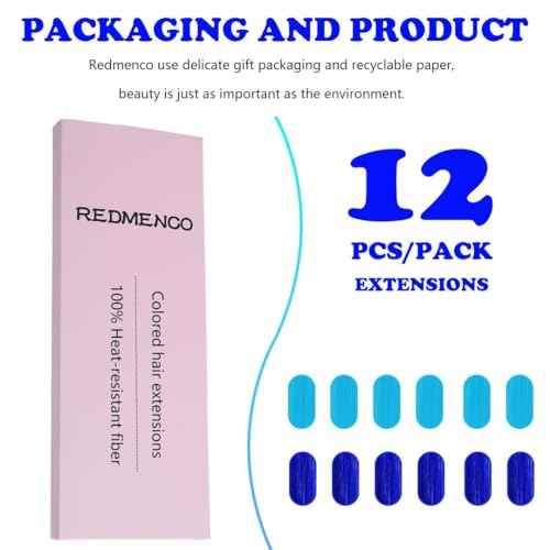 Colored Hair Extensions Clip In, 12 Pieces, 6 Blue + 6 Teal Blue