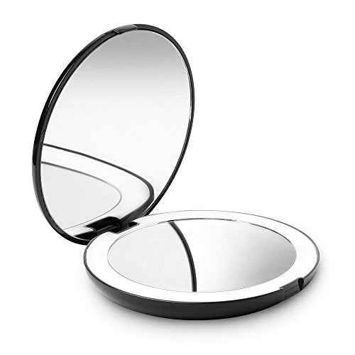 Fancii LED Lighted Travel Makeup Mirror, 1x/10x Magnification - Daylight LED, Compact, Portable, Large 5¡± Wide Illuminated Folding Mirror