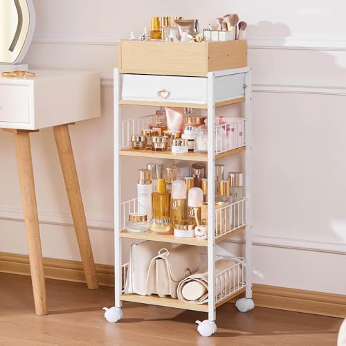 Makeup Storage Organizer for Bedroom: Make Up Holder with Drawer - Vanity Organization for Skincare Cosmetic Brush Beauty Accessories