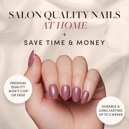 Glamnetic Press On Nails - Fall Mauve | Opaque Muted Blush Mauve Short Oval Fake Nails, Salon Quality | 15 Sizes - 30 Nail Kit