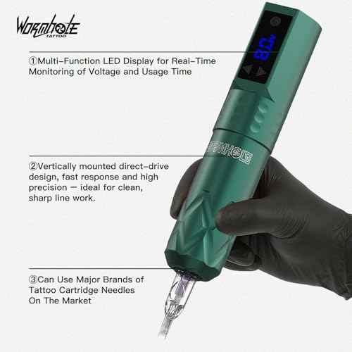 Wormhole Tattoo Gun Wireless Tattoo Kit, Aluminum Alloy Tattoo Machine with LED Display, 1200mAh Battery Dot Work & Jumpstart Mode ? Professional Tattoo Gun Kit for Artists with Ink, Needles