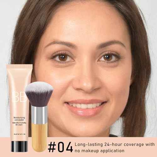 BB Cream Skin Tinted Foundation Makeup,Concealer Full Coverage Lightweight Matte Foundation with Brush,Evens Skin Tone,Oil Control Cover Flaws,Natural Finish for All Skin Types,Vegan - Natural Beige