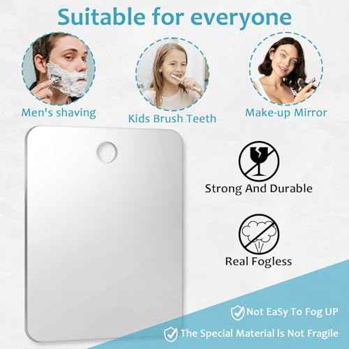 Shower Mirror Fogless for Shaving, No Fog Shaving Mirror, Anti-Fog Makeup Small Mirror Bathroom Accessories Travel Camping, Shatterproof Men's Woma Wall Hanging£¨Medium 7inx5in£©