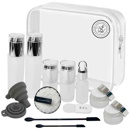 14 Pcs Travel Skincare Containers Set-TSA Approved Toiletry Bag & Glass Travel Bottles for Toiletries Pump, Spray & Dropper Bottles Travel Size Containers for Foundation, Serum Moisturizer Oil & Cream
