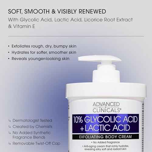 Advanced Clinicals 10% Glycolic Acid + Lactic Acid Lotion Exfoliant Moisturizing Cream With Hyaluronic Acid Moisturizer | AHA Exfoliating Body Cream Improves Look Of Uneven Rough Skin Texture, 16 Oz