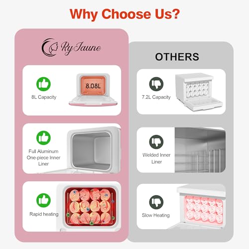 Towel Warmer, 8.5L Towel Warmer Cabinet can Hold 12 Wet Facial Towels,Fast Heating with One-piece all-aluminum liner,Hot Towel Warmer Use for Spa,Hair Beauty,Salon - Pink