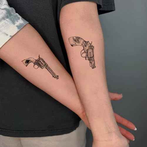 2 Sheets Tiny Small Temporary Tattoos For Women Men Finger Hands Neck Wrist Face, Cute Long Lasting Cartoon Fake Tattoo Stickers For Kids Boys Girls Gun Spade Flower